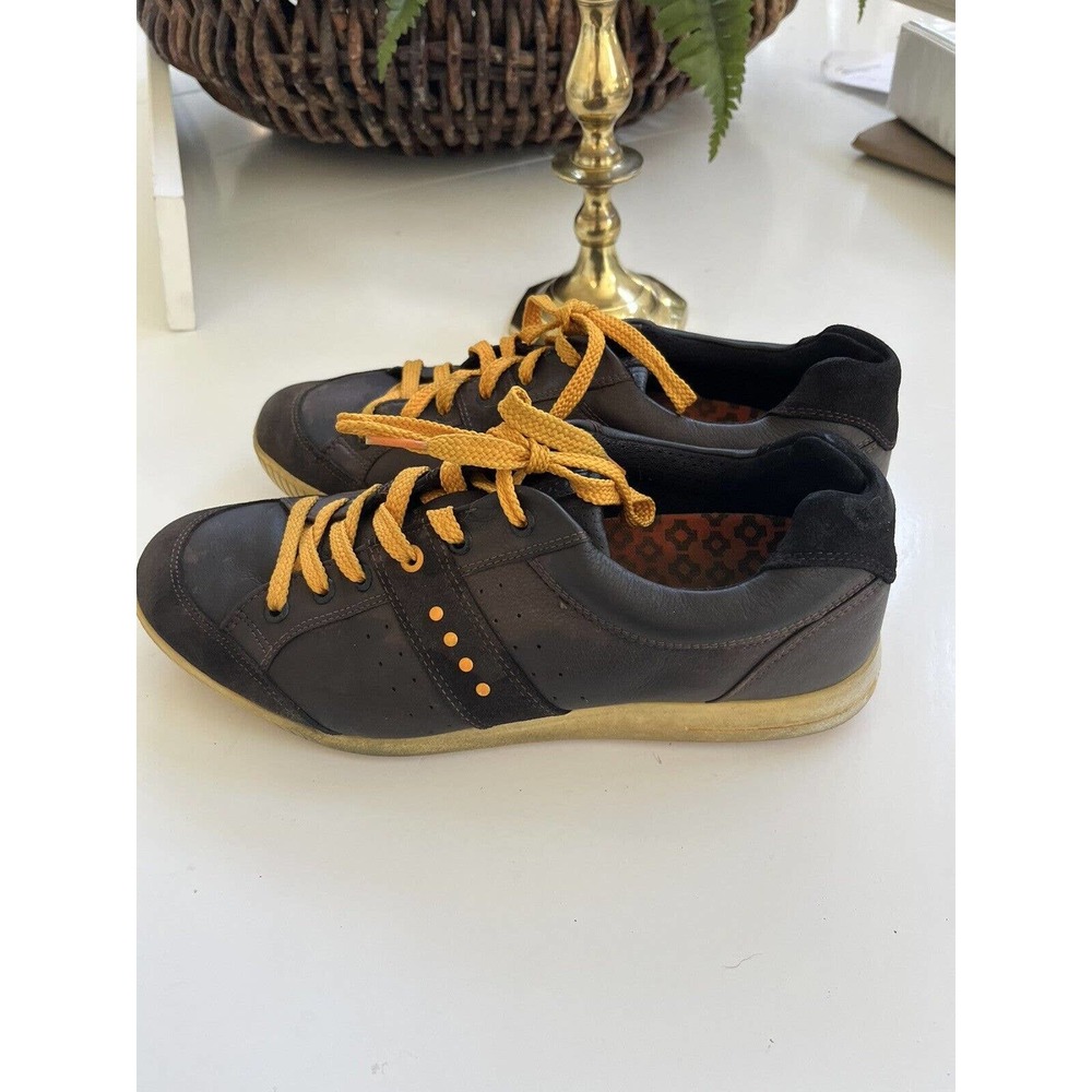 Ecco Golf Biom Dark Brown Orange Shoe Men Spikeless EU 44 US 10/10.5 Yak Leather
